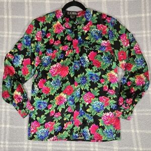 Escada Vintage 100% Silk Floral Button Down Blouse Womens EU 34